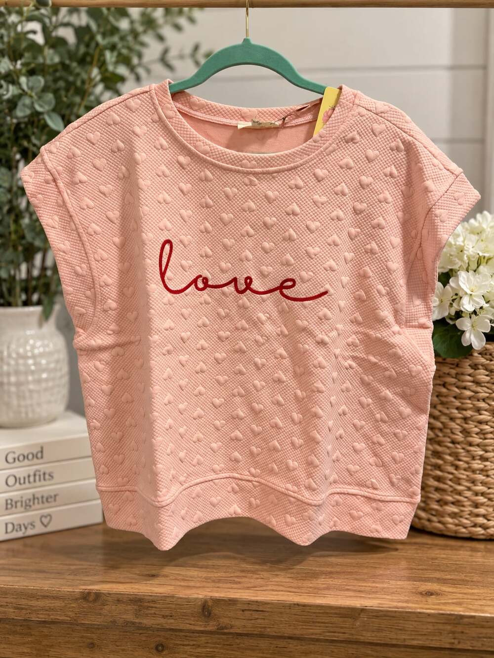 NWT Entro Boutique Love Quilted Heart Cap Sleeve Top Pink Sz L
